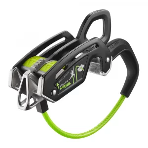 Asegurador Edelrid Giga Jul: diseño ergonómico y seguro, ideal para escalada deportiva y en roca. Con freno asistido para mayor control y seguridad.