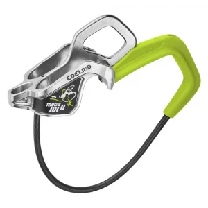Asegurador Edelrid Mega Jul II: innovador y versátil, ideal para escalada deportiva y alpina. Ofrece freno asistido y control superior.
