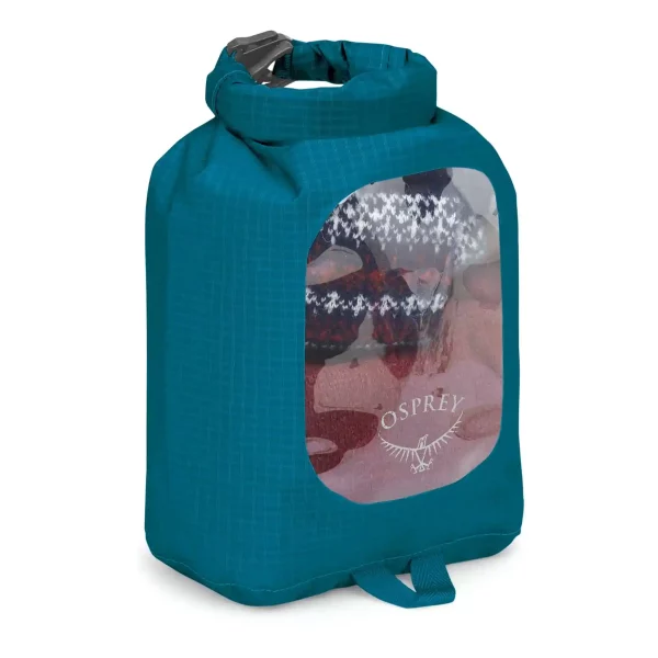 Descubre la bolsa estanca Osprey DrySack Ultralight Window 3L, ideal para proteger tus objetos de la humedad en aventuras al aire libre.