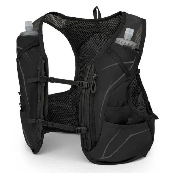 Chaleco Osprey Duro 6L w/Flasks: compacto, ligero y perfecto para trail running. Incluye dos soft flasks para hidratación, varios bolsillos de fácil acceso.
