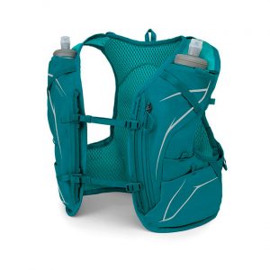 Chaleco Osprey Dyna 6L w/Flasks: ligero, ergonómico y diseñado para mujeres que practican trail running. Con dos soft flasks para hidratación.
