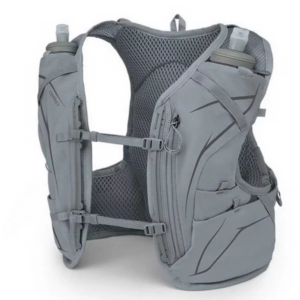 Chaleco Osprey Dyna 6L w/Flasks: ligero, ergonómico y diseñado para mujeres que practican trail running. Con dos soft flasks para hidratación.