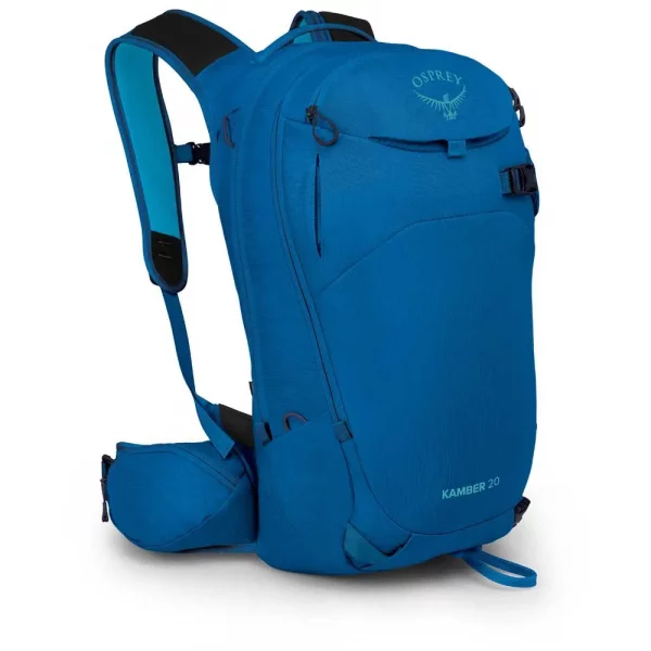 Mochila Osprey Kamber 20L: compacta, resistente y diseñada para esquí y snowboard. Ofrece acceso rápido al equipo, compatibilidad con sistema de hidratación