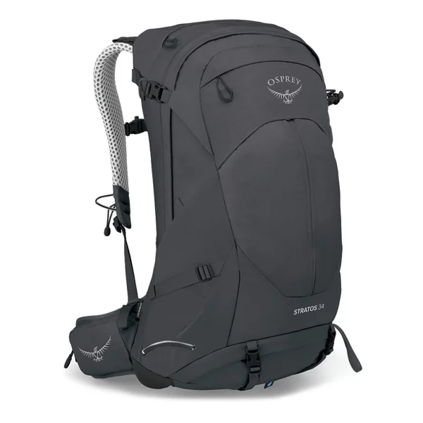 Mochila Osprey Stratos 34L: cómoda y versátil, perfecta para senderismo y trekking. Con sistema de ventilación AirSpeed, ajuste lumbar y varios compartimentos, ofrece gran capacidad y organización para tus aventuras al aire libre.