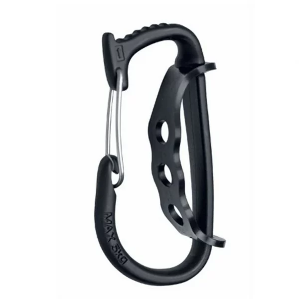 Mosquetón portamaterial Singing Rock Porter: ligero y funcional, diseñado para llevar equipo adicional en el arnés. Ideal para organizar material de escalada, ofrece fácil acceso y sujeción segura, optimizando la gestión del equipo en cualquier aventura vertical.