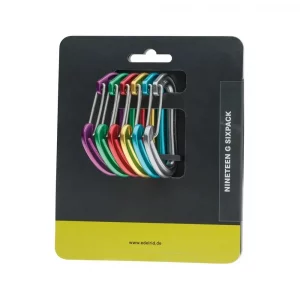Pack Mosquetones Edelrid Nineteen G Sixpack: ultraligeros, compactos y resistentes. Ideales para escalada alpina y deportiva, minimizando el peso sin comprometer la seguridad. ¡Máximo rendimiento en cada ascenso!