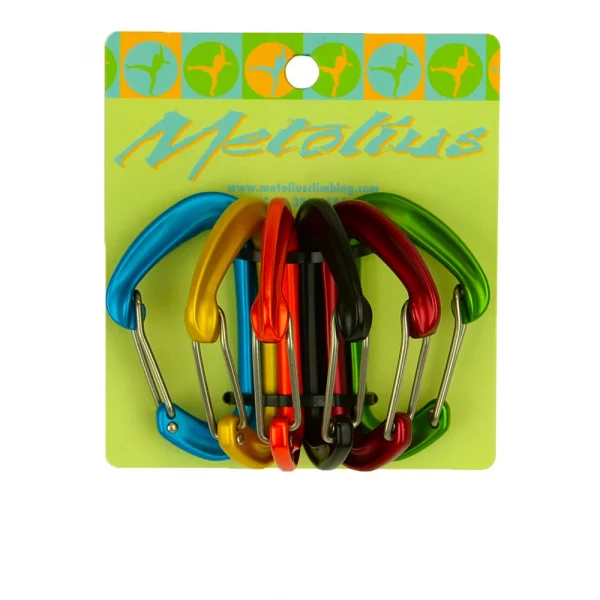 Pack Mosquetones Metolius FS Mini II: mosquetones ultraligeros y compactos, ideales para escalada y organización del equipo.